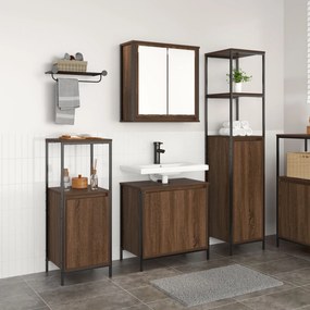 vidaXL Set de mobilier pentru baie din 3 piese în stejar maro, lemn prelucrat