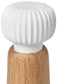 Râșniță pentru condimente din lemn de stejar cu detalii din porțelan alb Kähler Design Hammershoi, înălțime 17,5 cm