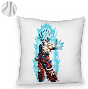 Perna Decorativa Fluffy cu Goku Vegeta Super Saiya Saiyan Dragon Ball, 40x40 cm, Alba, Husa Detasabila, Burduf