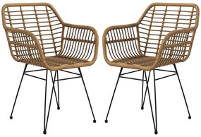 HOMCOM Set 2 Scaune în stil Boho, Scaune de bucătărie, Ratan PE, 56 x 60 x 79 cm, Natur + Negru | Aosom Romania