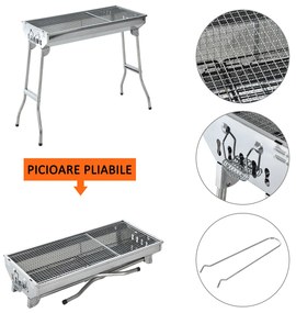 Outsunny Grătar Barbecue Portabil și Pliabil, din Oțel Inoxidabil, Ușor de Transportat, Ideal pentru Picnic, Camping, 73x33x71 cm | Aosom Romania