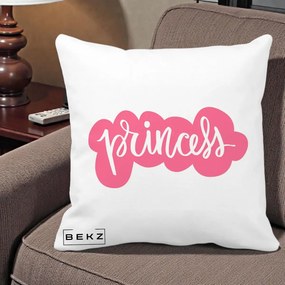 Perna Decorativa Princess Text Roz, 40x40 cm, Alba Mata, Husa Detasabila, Perna Inclusa, BEKZ®