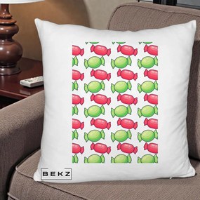 Perna Decorativa Bomboane Craciun Pattern, 40x40 cm, Alb Pufos, Husa Detasabila, Perna Inclusa, BEKZ®
