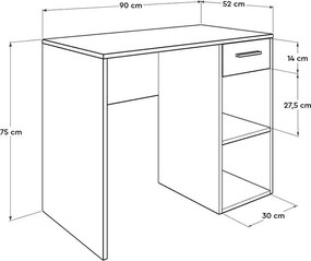 Birou Modern Adore Concept cu Sertar și 2 Rafturi, Alb - Maro - Stejar - Antracit, 90x52x75 cm