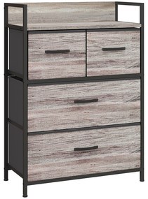 HOMCOM Mobilier de depozitare stil industrial comodă 4 sertare din material textil pliabile și detașabile și 1 raft 60 x 29 x 85 cm gri | Aosom Romania