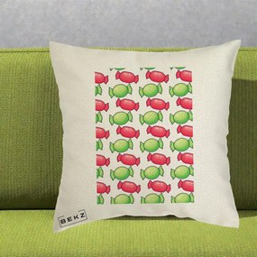 Perna Decorativa Bomboane Craciun Pattern, 40x40 cm, Ecru, Husa Detasabila, Perna Inclusa, BEKZ®