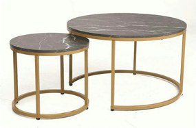 Set 2 masute cafea DION, negru cu efect de marmura/auriu, PAL laminat/