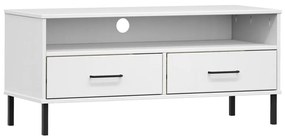 351026 vidaXL Comodă TV cu picioare metalice „OSLO”, alb, lemn masiv pin