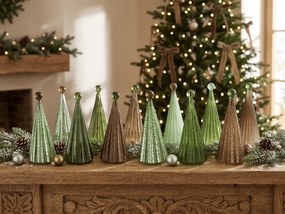Brad din sticla stralucitor TWINKLE cu iluminare LED 22 cm, nuante maro-verzi