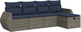 vidaXL Set canapea de grădină cu perne, 5 piese, gri, poliratan
