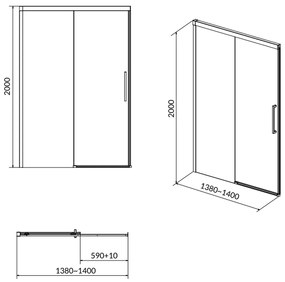 Usa sticla dus batanta 140x200 cm profil crom lucios Cersanit Crea 1400x2000 mm