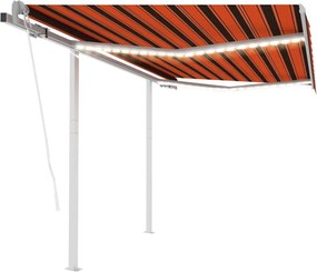 vidaXL Copertină automată senzor vânt & LED portocaliu/maro 3,5x2,5 m
