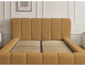 Pat matrimonial galben muștar tapițat cu spațiu de depozitare cu somieră 160x200 cm Denali – Bobochic Paris