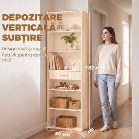 HOMCOM Bibliotecă Înaltă cu Cuburi, 7 Niveluri cu Sertar, MDF, 60x24x182 cm, Alb | Aosom Romania