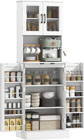 HOMCOM Dulap de bucătărie, raft reglabil, blat, uși din acril, orificiu pentru cablu, pentru living, bucătărie, sufragerie, MDF, Alb | Aosom Romania