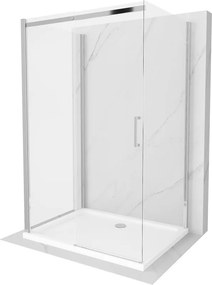 Mexen Omega-3S cabina de duș cu 3 pereți, glisantă 120x80 cm, transparentă, cromată + cadă Flat