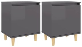 805832 vidaXL Noptiere cu picioare lemn, 2 buc, gri extralucios, 40x30x50 cm