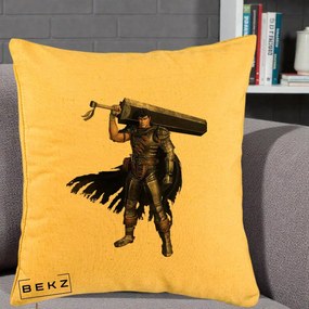 Perna Personalizata Berserk Guts Luptatorul Negru, 40x40 cm, Galben, Husa Detasabila, Perna Inclusa, BEKZ®