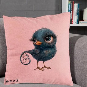 Perna Decorativa Pasare Teal cu Motive Aurii si Coada Spiralata, 40x40 cm, Roz, Husa Detasabila, Perna Inclusa, BEKZ®