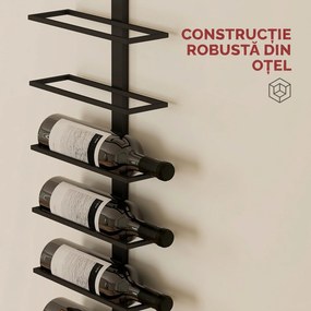 HOMCOM Suport pentru Sticle de Vin cu Montare pe Perete, 27x10x116 cm, Negru | Aosom Romania