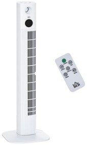 HOMCOM Ventilator Turn cu 3 Moduri și 3 Viteze cu Cronometru 12h, Ventilator de Podea cu Telecomandă, 31,5x31,5x96 cm, Alb | Aosom Romania