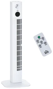 HOMCOM Ventilator Turn cu 3 Moduri și 3 Viteze cu Cronometru 12h, Ventilator de Podea cu Telecomandă, 31,5x31,5x96 cm, Alb | Aosom Romania