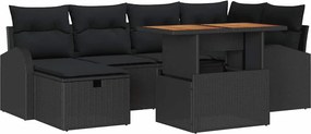 vidaXL Set de canapele pentru grădină cu pernă 7 pcs Negru poliratan