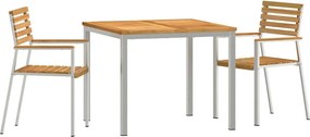 vidaXL Set de masă pentru grădină 3 pcs Maro Lemn solid de tec