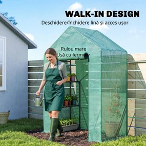 Outsunny Seră de Grădină 143 x 73 x 195 cm cu Rafturi cu 2 Etaje, Verde | Aosom Romania
