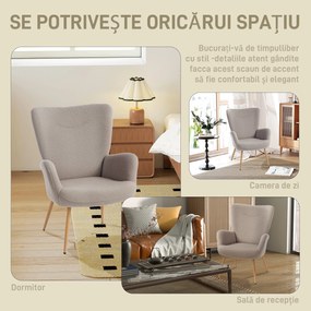 Fotoliu Modern Imbottito de Sufragerie HOMCOM, Fotoliu de Dormitor în Țesătură Sherpa cu Spătar Înalt și Brațe, Fotoliu Relax cu Cadru din Oțel pentru Sufragerie, Gri Deschis | Aosom Romania