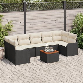 Set de Canapea de Grădină vidaXL 8 Piese cu Perne Negru Ratan Polil Lemn de Acacia