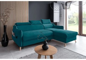 Colțar turcoaz extensibil cu tapițerie din catifea (cu colț pe partea dreaptă) Sweet Harmony – Miuform