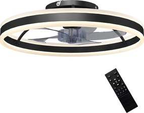 HOMCOM Ventilator de tavan cu lumină LED 6 viteze Motor reversibil și control la distanță Putere 45 W Ø50x13,5 cm Negru | Aosom Romania