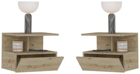 Set 2 Noptiere suspendate Kabi, 1 Usa, Stejar Artisan, 45 x 30 x 34 cm