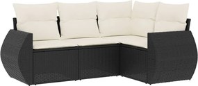 vidaXL Set mobilier de grădină cu perne, 4 piese, negru, poliratan
