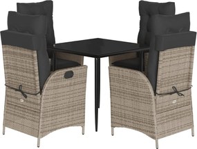 vidaXL Set mobilier de grădină cu perne, 5 piese, gri, poliratan