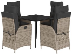 3213215 vidaXL Set mobilier de grădină cu perne, 5 piese, gri, poliratan