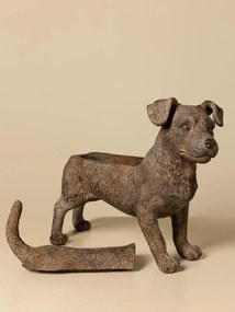 Cutie decorativă din rășină maro în formă de cățel, capac detașabil, finisaj antichizat, 28,5 x 36,5 x 13 cm, „Filou”