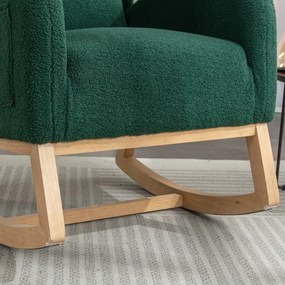 Scaun balansoar modern cu husă din material Teddy, fotoliu cu design ergonomic cu spătar înalt, pentru living și dormitor, 71x96,5x101 cm, Verde