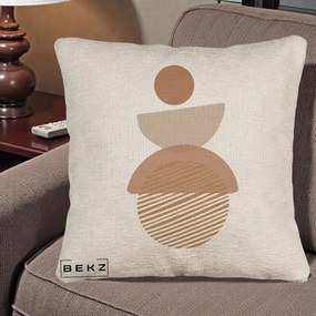 Perna Decorativa Geometric Boho Forme Terracotta, 40x40 cm, Bej Canapea, Husa Detasabila, Perna Inclusa, BEKZ®