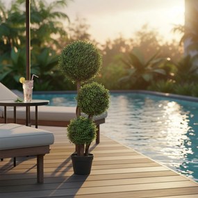 HOMCOM Bilă de buxus artificial cu trei bile, plantă artificială, plantă artificială cu trunchi din lemn în ghiveci, 30 x 30 x 100 cm, Verde | Aosom Romania