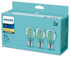 SET 3x Bec LED Philips E27/8,5W/230V 2700K