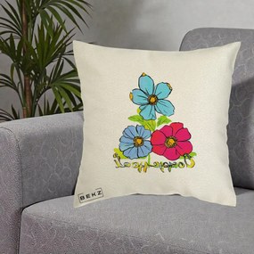 Perna Decorativa Trei Flori Grafice Pop Art, 40x40 cm, Ecru, Husa Detasabila, Perna Inclusa, BEKZ®