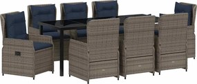 vidaXL Set de masă pentru grădină 9 pcs Gri Rattan poli