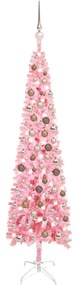 Set pom de Craciun subtire cu LED-uri si globuri, roz, 150 cm 1, pink and rose, 150 cm