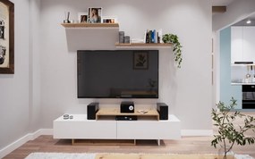 Mobilier de perete living, alb/stejar artisan, MILONA