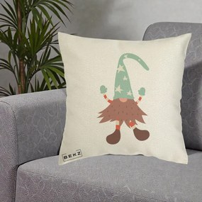 Perna Decorativa Pitic Gnom Nordic cu Cadou Menta, 40x40 cm, Ecru, Husa Detasabila, Perna Inclusa, BEKZ®