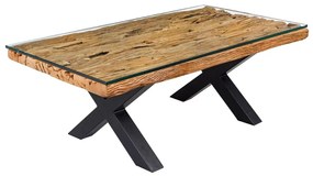 Masuta design high-tech din metal si lemn masiv, Barracuda 110cm