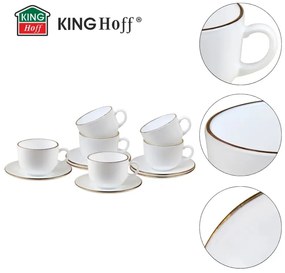 Set cesti cafea 12 piese, opal, alb cu auriu, 210 ml Kinghoff KH-1929