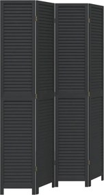 vidaXL Paravan de cameră cu 4 panouri, negru, lemn masiv paulownia